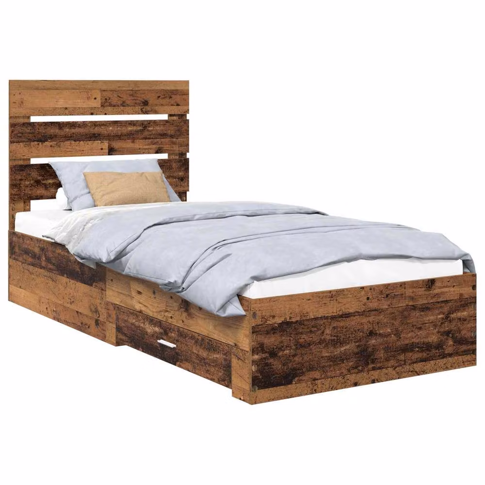 Berkfield Home Bed Frame with Drawers in Old Wood Brown, W/D/H: 90 x 190 cm – 2