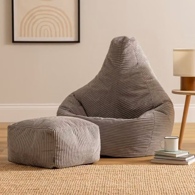 icon Dalton Corduroy Gaming Bean Bag Chair and Footstool in Grey
