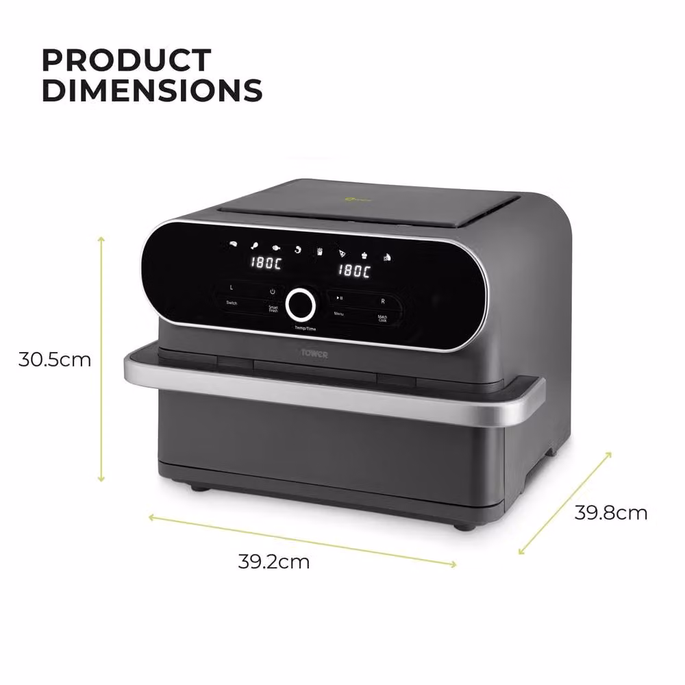 Tower T17200 Elite Flexi-Drawer Dual Zone Air Fryer with Digital Display, 1700W, Grey – 6