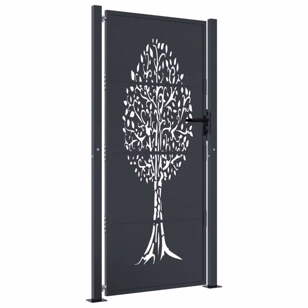 Berkfield Anthracite Steel Garden Gate with Tree Design, W: 105 cm, H: 205 cm – 2