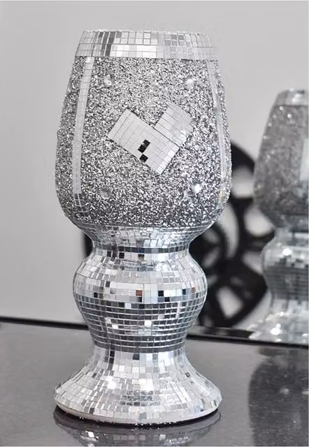 DEENZ Silver Ceramic Mirrored Glitter Pot Vase