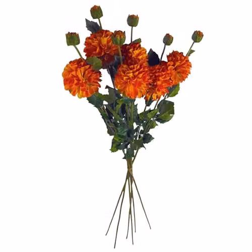 Leaf Pack of 6 Orange Artificial Dahlia PomPom Flower Stems, Height: 75 cm – 2