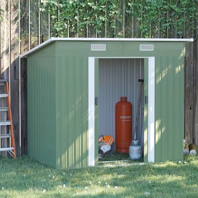 Outsunny Metal Pent Garden Storage Shed with Window and Sliding Door, Green, W/D/H: 213.36 x 121.92 x 182.0 cm – 1