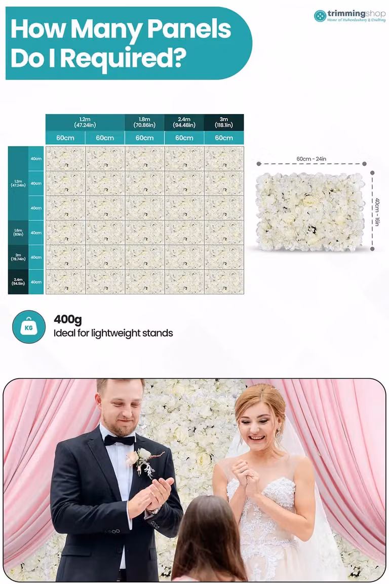 Neel Blue Artificial Floral Wall Panel in Blue and Off-White for Wedding Photography Backdrops