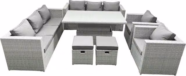 Fimous Rattan Garden Furniture Set in Grey with Adjustable Lifting Table, 3-Seater Sofa, Armchair and Ottoman – 1