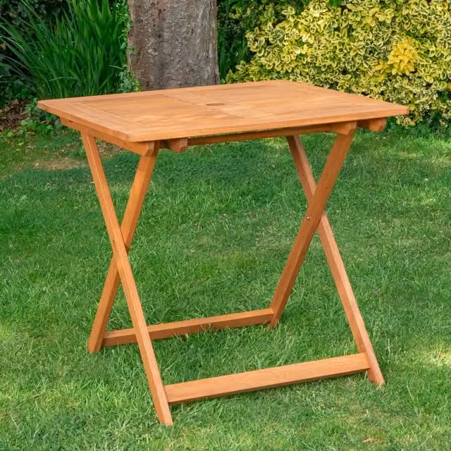 Samuel Alexander Windermere 4 Person Outdoor Square Wooden Folding Garden Table in Brown – 1