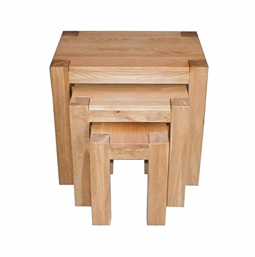 Thats Furniture Kuba Solid Oak Nest of 3 Side Tables in Brown, W/D/H: 60 x 40 x 55 cm, 60 x 40 x 40 cm, 60 x 40 x 35 cm