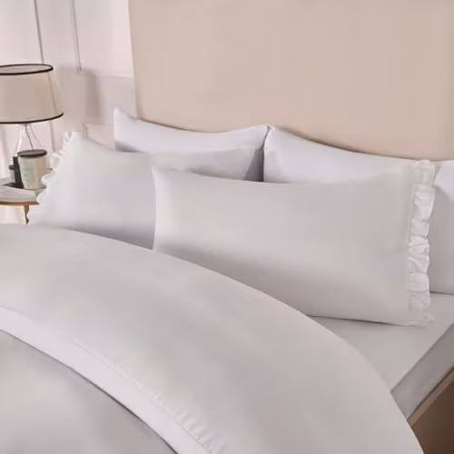 OHS White Microfibre King Size Duvet Cover and 2 Pillowcases Set with Frill Edge Design