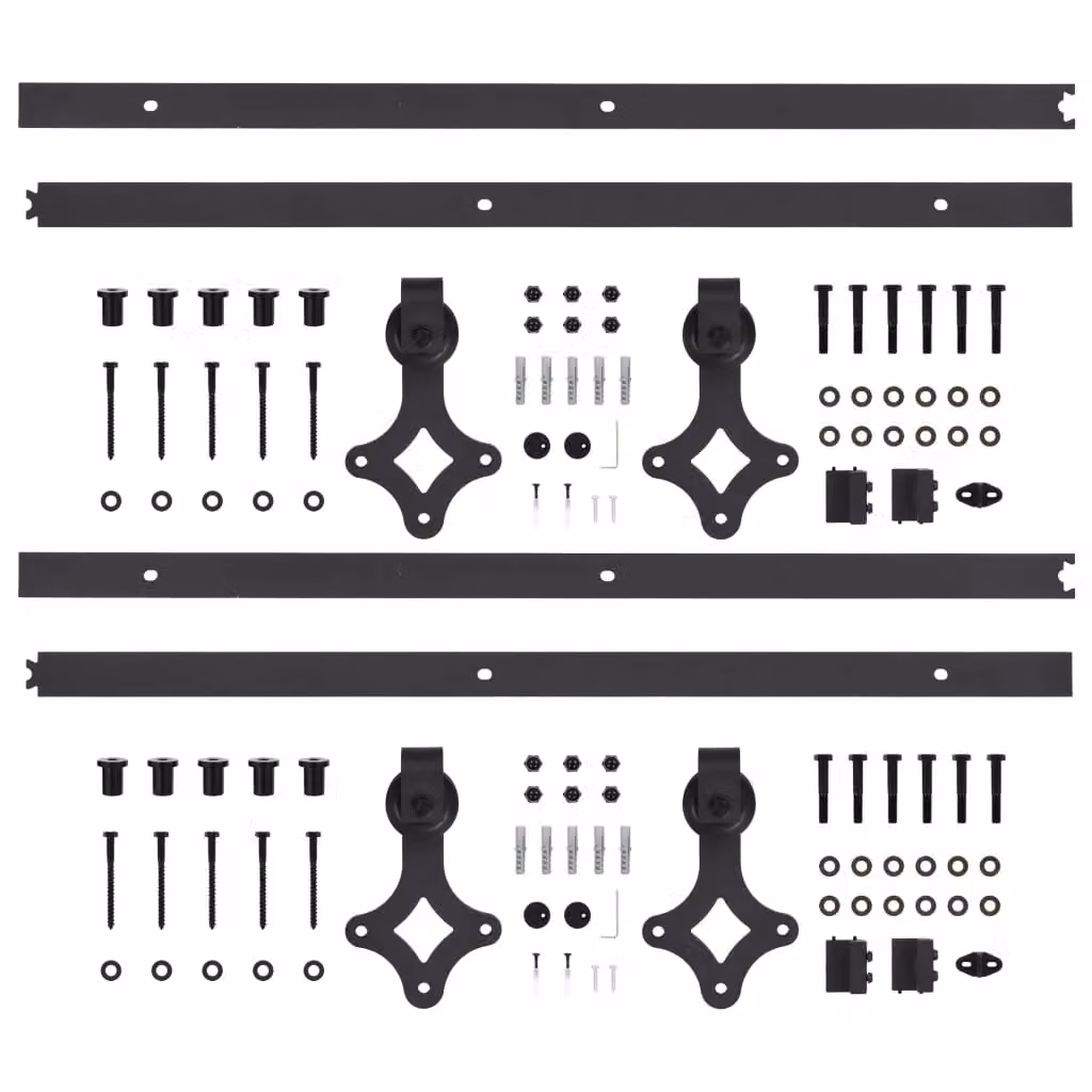 Berkfield Home Sliding Door Hardware Kit, 2 Piece Steel Set in Black, Length: 200 cm – 2