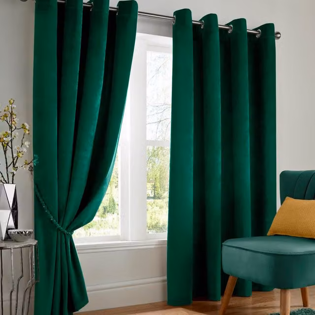 Terrys Green Velvet Triple Woven Eyelet Blackout and Thermal Insulating Curtains