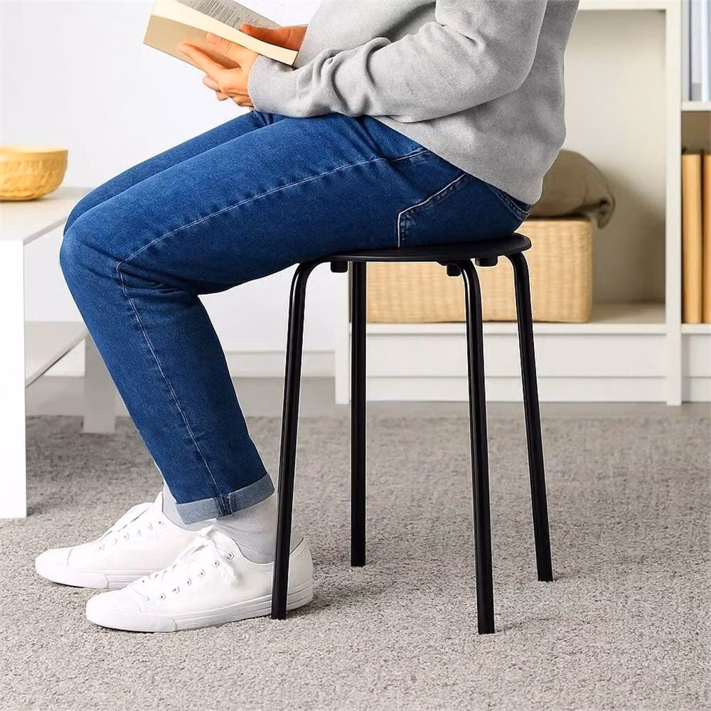 Nordara Black Stackable Round Plastic Stool with Metal Legs – 4