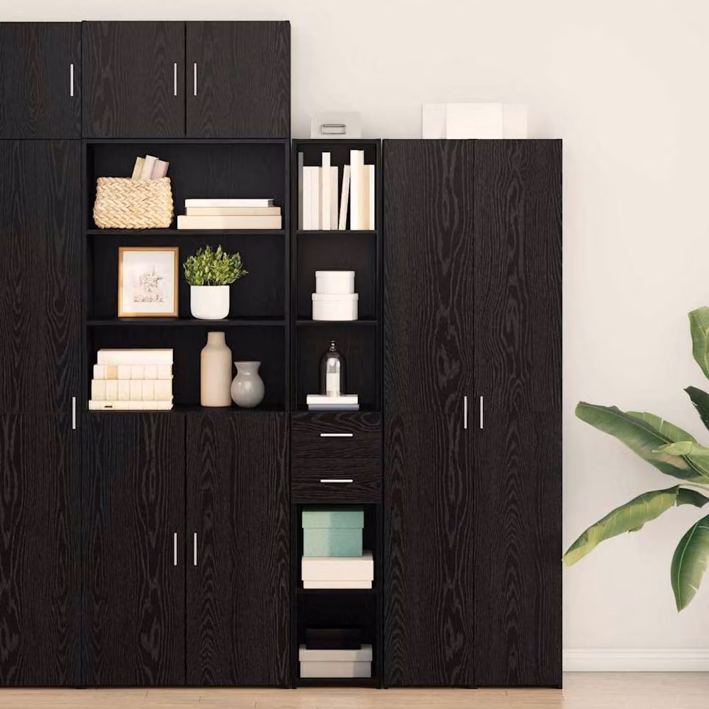 Berkfield Home Black Oak Highboard with Hinged Doors and Internal Shelves, W/D/H: 30 x 42.5 x 185 cm – 2