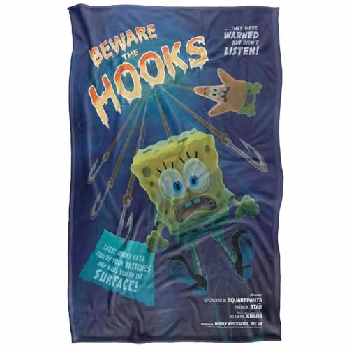 LOGOVISION Nickelodeon Spongebob Beware The Hooks Super Soft Silky Fleece Throw Blanket, Multicolour, W: 91.44 cm x L: 147.32 cm