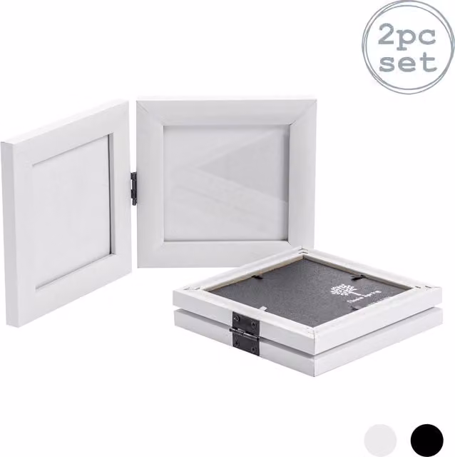 Nicola Spring Modern White Folding 2 Photo Frame, Square Tabletop Plastic Design, 10.16 x 10.16 cm