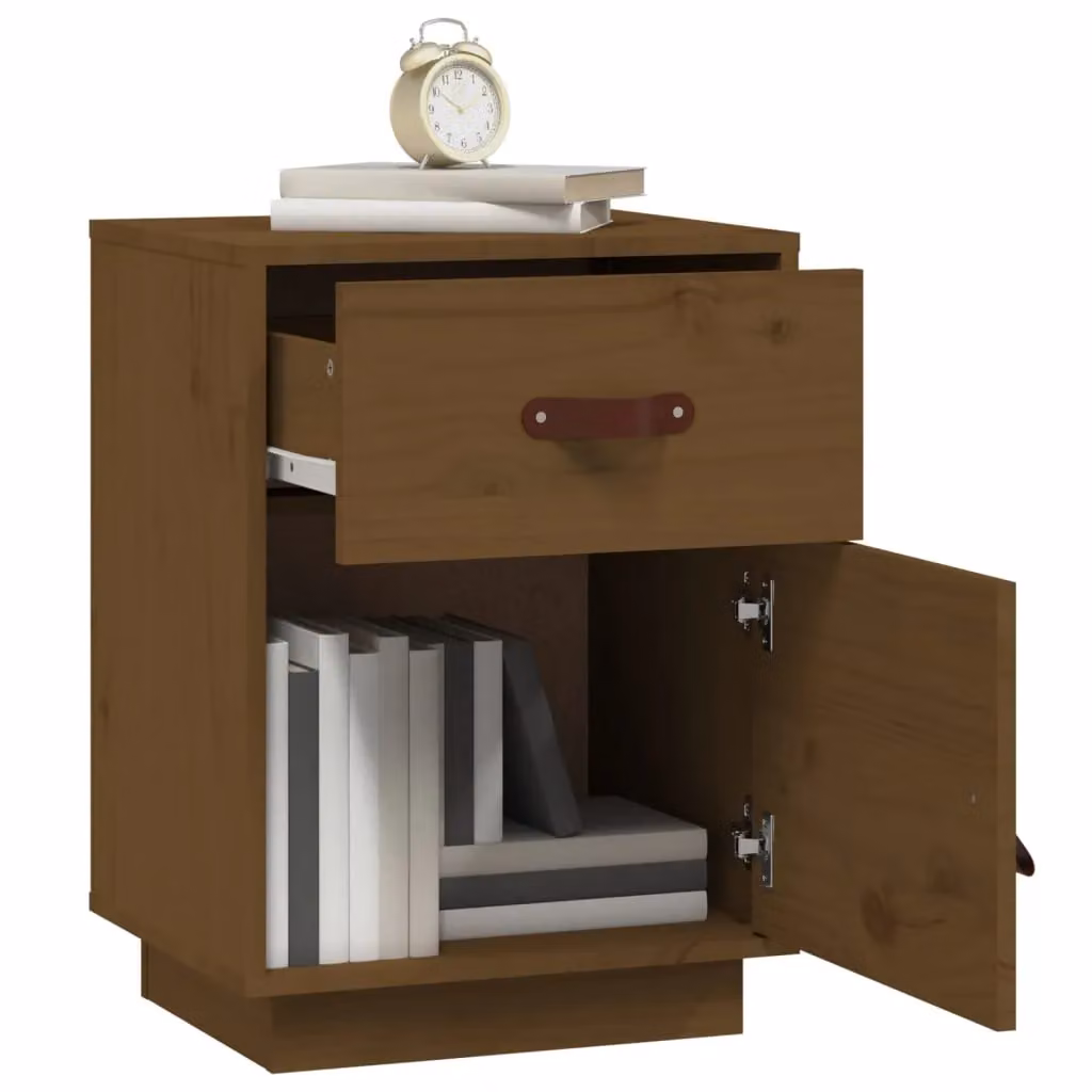 Berkfield Home Rustic Solid Wood Pine Bedside Cabinet in Honey Brown, W/D/H: 40 x 34 x 55 cm – 3