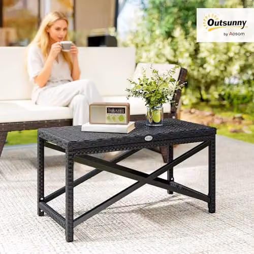 Outsunny Outdoor Coffee Table and Garden Side Table with PE Rattan and Plastic Board, Black, W/D/H: 40 x 40 x 43 cm – 2