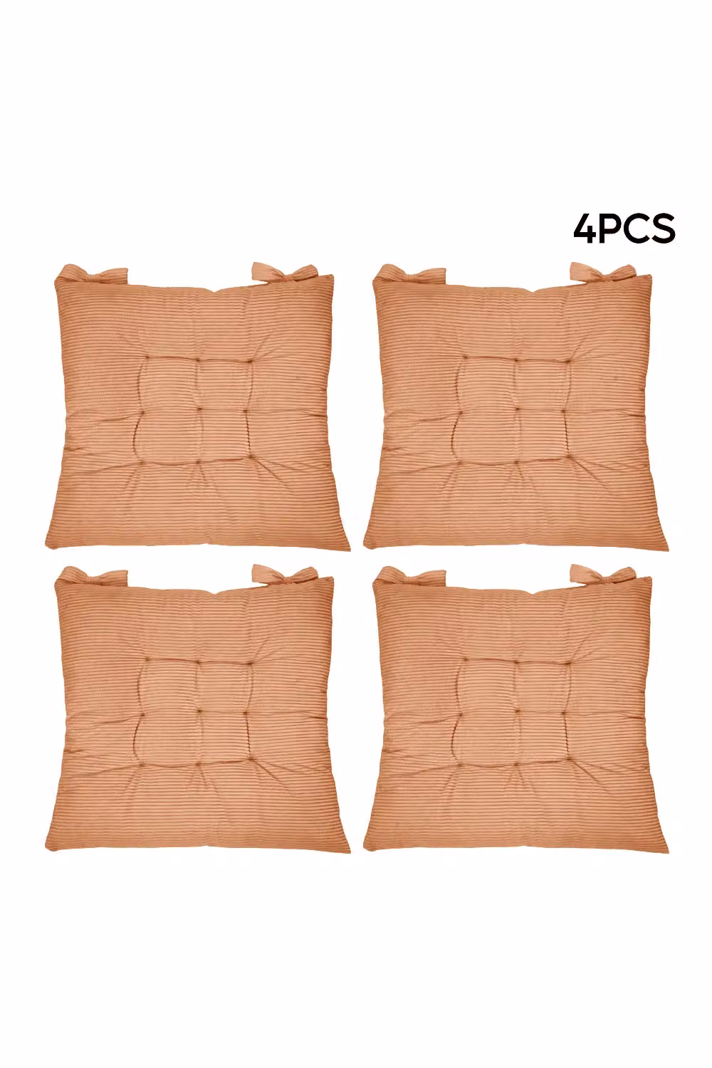 Living and Home Set of 4 Brown Corduroy Square Chair Cushions with Non-Slip Hook and Loop Fastening – 5