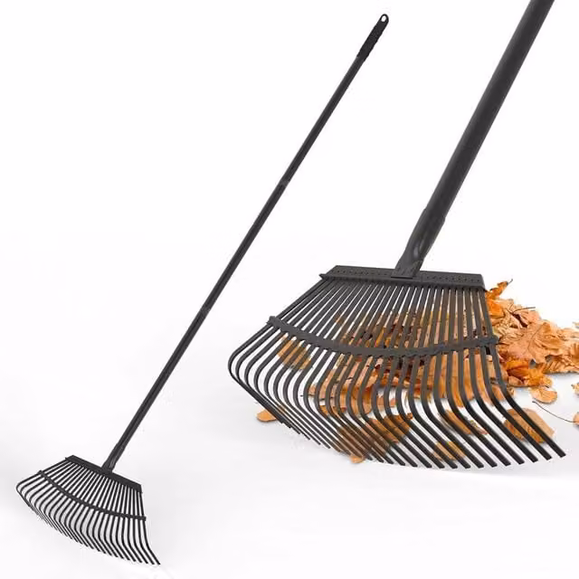 VOGREX 25-Tooth Adjustable Metal Lawn Rake in Black