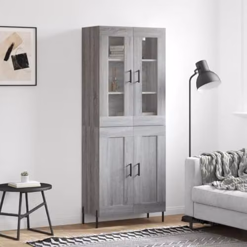 vidaXL Modern Grey Sonoma Highboard in Engineered Wood, W/D/H: 69.5 x 34 x 180 cm – 2