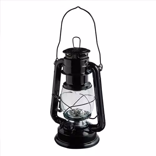 Lights4fun Black Metal Vintage LED Camping Hurricane Lantern, Dimmable, H 24.5 cm x W 15 cm x D 11.5 cm – 3