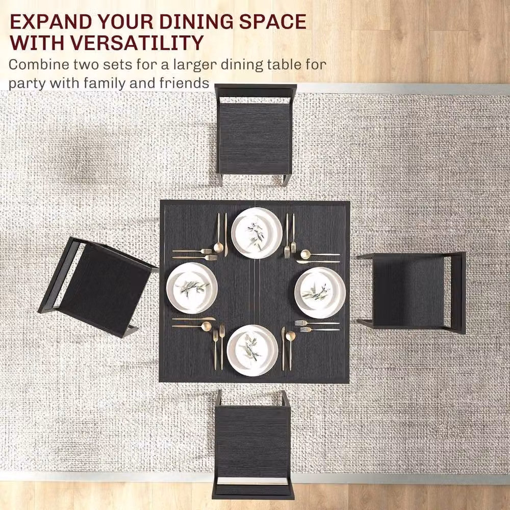 FORGEVIO Modern Square Dining Table and 2 Chairs Set in Black and Brown – 3