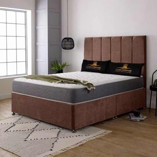 UK Bed Furniture Savannah Divan Bed with 2 Drawers and 26 Inch Headboard, Brown, Super King, W/D/H: 200 x 200 x 66.04 cm