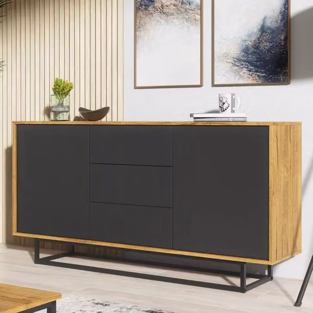 Mex Furniture LTD Vista Loft Sideboard in Dark Oak and Black, W: 140 cm, H: 80 cm, D: 35 cm – 1