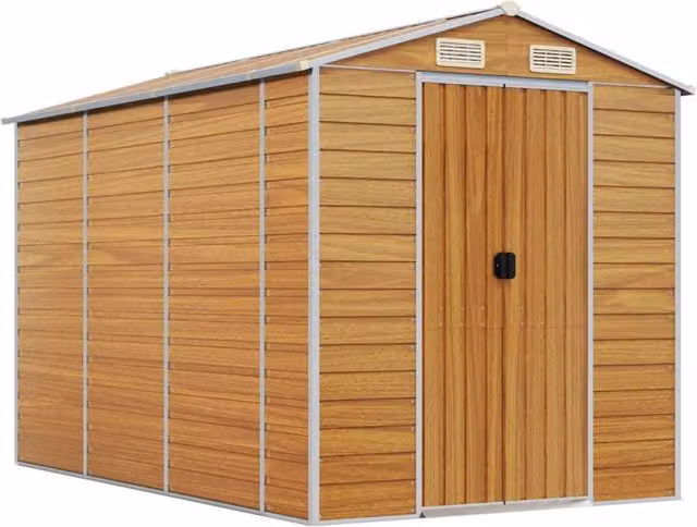 Berkfield Home Garden Shed in Light Brown Galvanised Steel, W/D/H: 191 x 300 x 198 cm