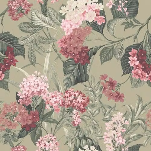 Belgravia Decor Misaki Floral Bold Flower Themed Wallpaper in Sage Green and Pink