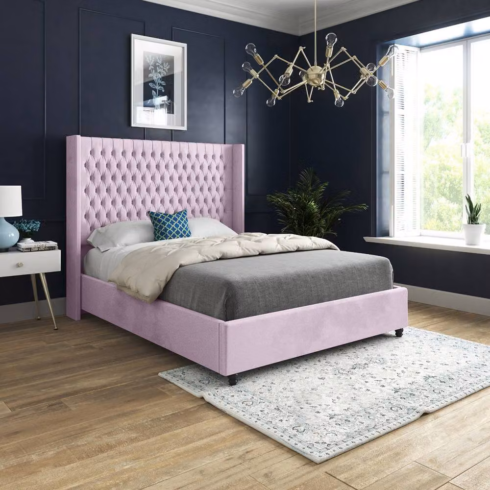 Casani Tickhill Upholstered Designer Bed Frame in Pink Soft Velvet, W/D/H: 90 x 200 cm – 2