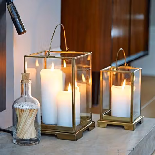 Paper High Antique Brass Candle Lantern in Bronze and Gold, Small – 3