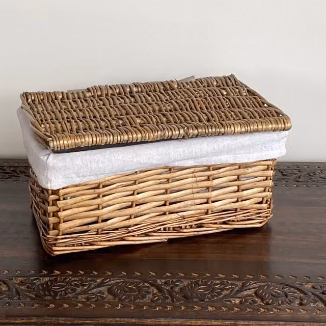 Topfurnishing Brown Open Weave Wicker Storage Basket with Lid, Diameter: 30 cm