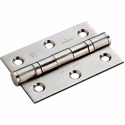 Loops Pair of 7 Ball Bearing Butt Hinges in Brushed Satin Stainless Steel, W/D/H: 76 x 51 x 2 mm