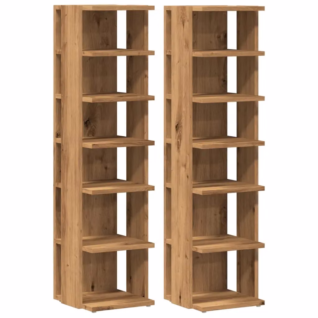 Berkfield Home Set of 2 Artisan Oak Shoe Cabinets in Brown, W/D/H: 28 x 27 x 102 cm – 2