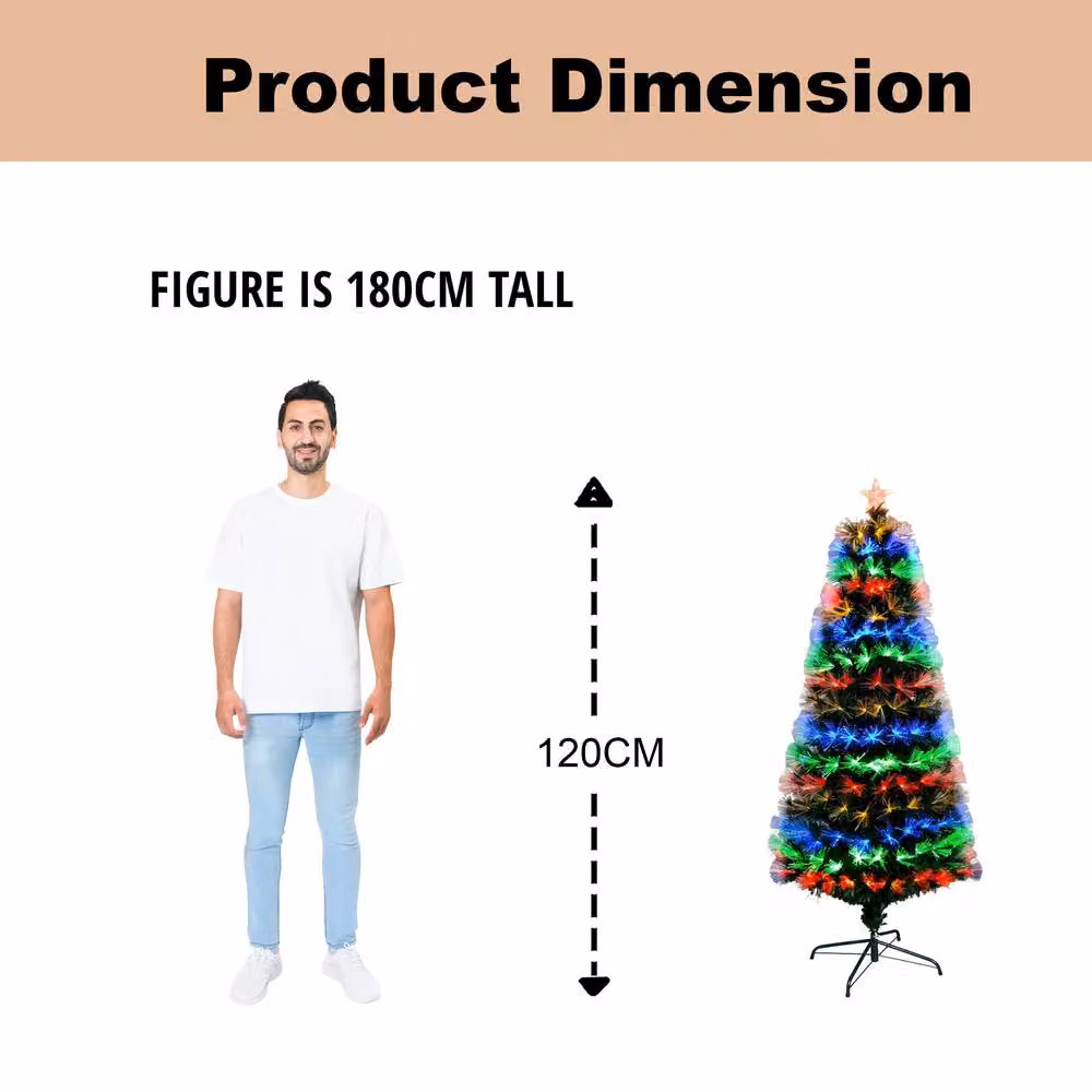 Shatchi Christmas Fiber Optic LED Tree with Remote Control and 8 Light Modes in Green and Multicolour, Height: 122 cm – 6