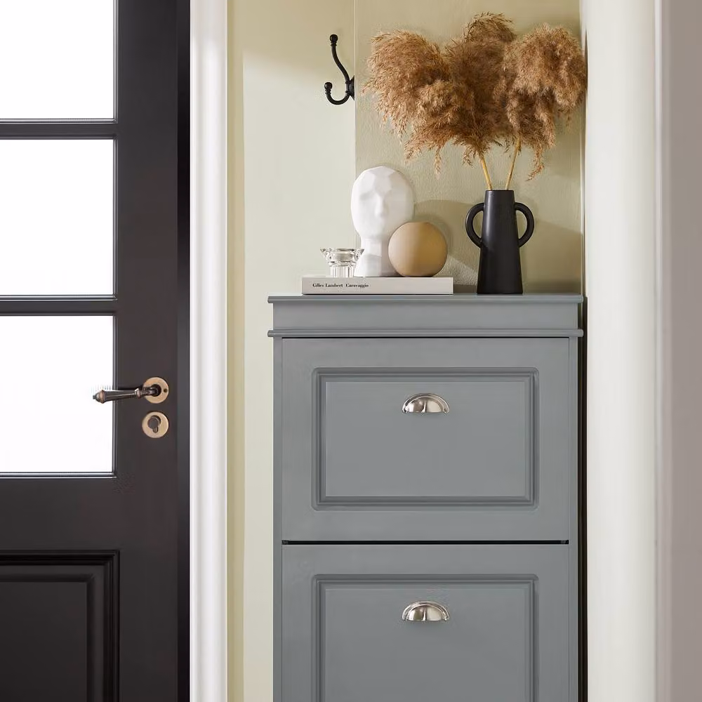 SoBuy Slim Grey Shoe Cabinet with Tilting Compartments and Internal Shelves – 3