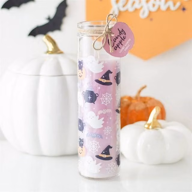 Uniqueful Pastel Halloween Candy Apple Tube Pillar Candle in Multicolour and Black