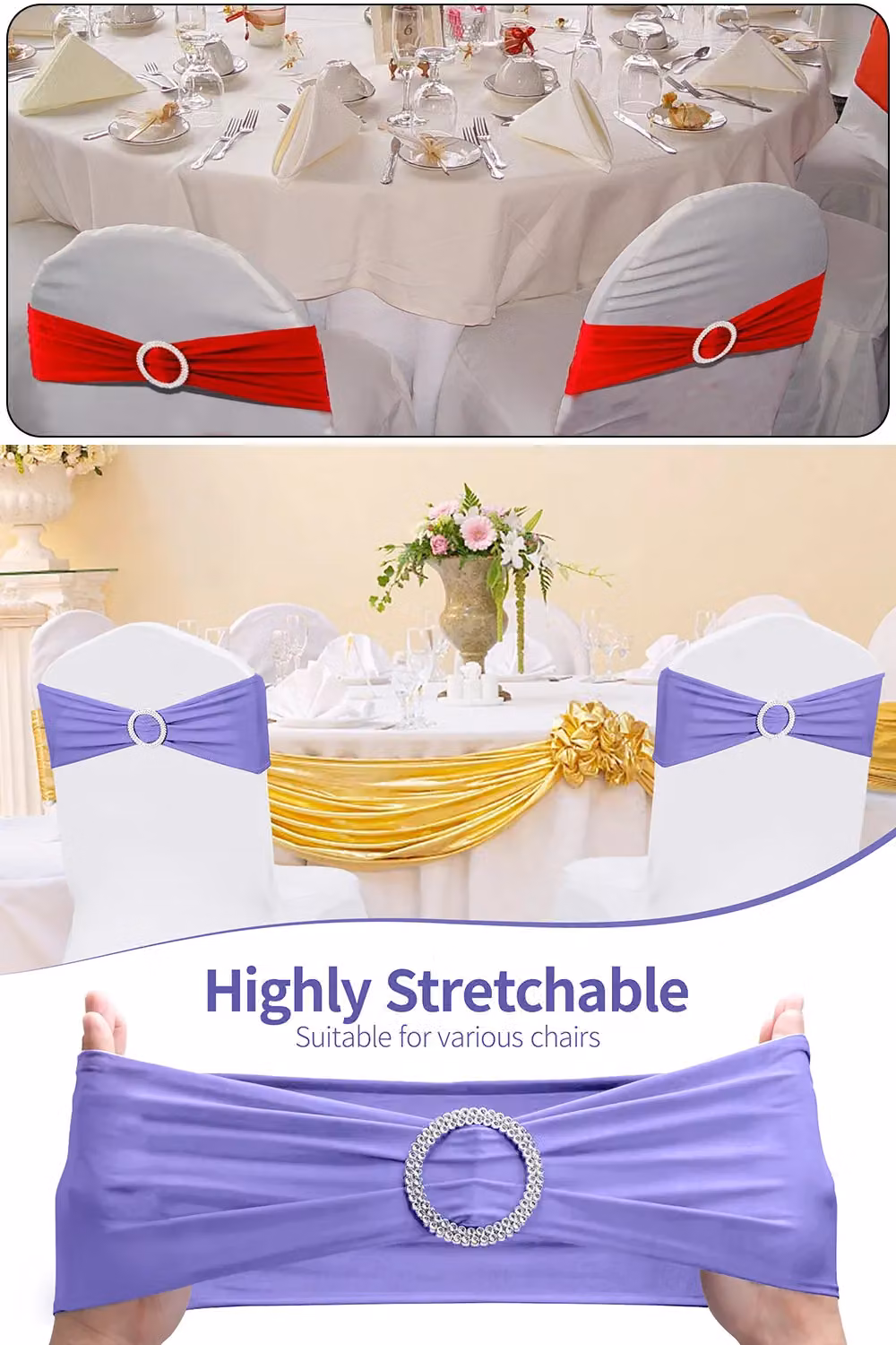 Neel Blue Spandex Dining Chair Band with Slider Buckle in Lavender and Blue – 4