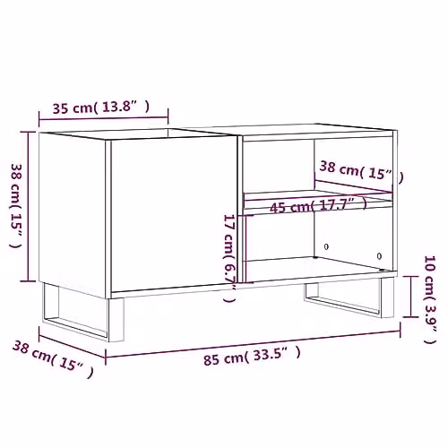 vidaXL Record Cabinet in Grey, Engineered Wood and Metal – 3