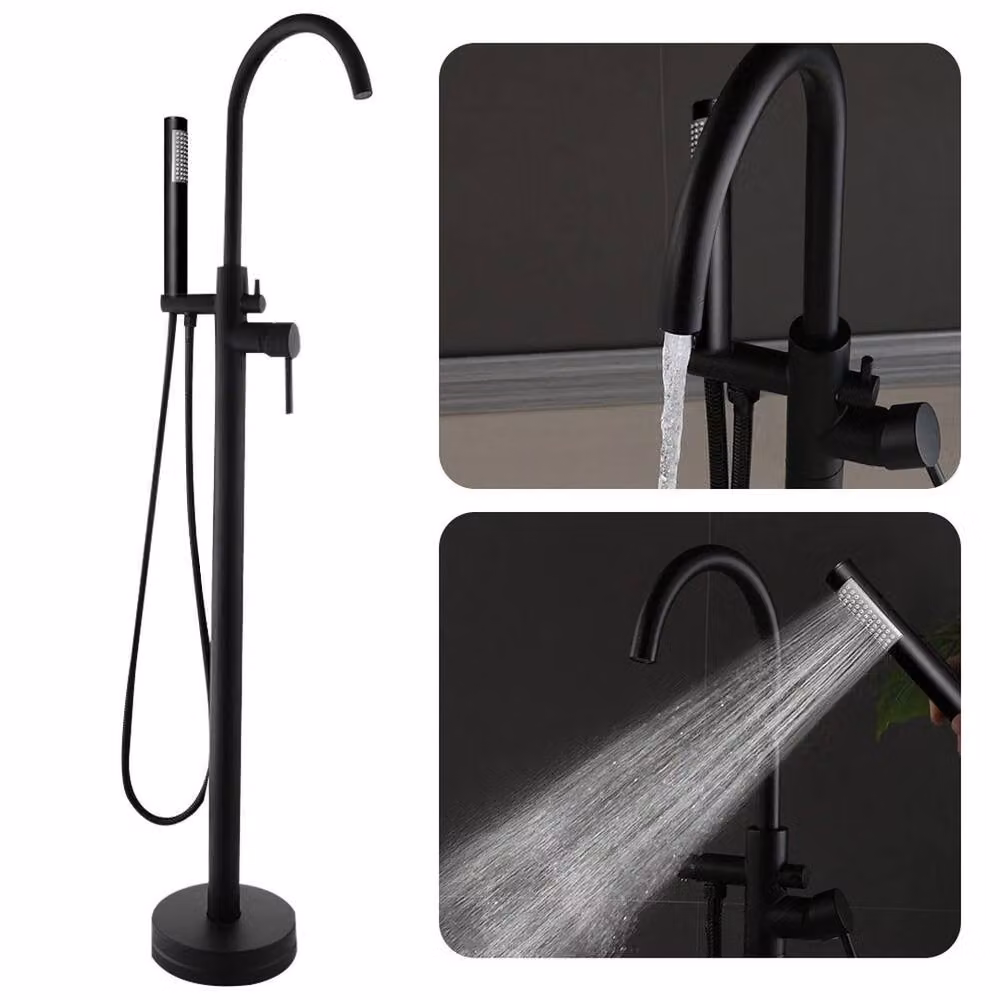 Kelvenix Freestanding Black Bath Shower Mixer with Single Lever Shower Set – 3