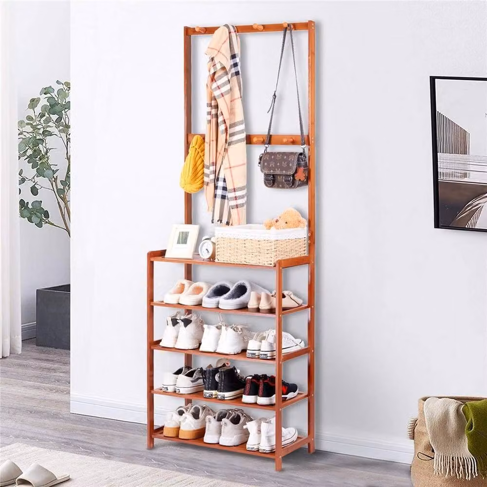 Hinsinc 3-in-1 Bamboo Hall Tree with Bench, Clothes Rail and Shoe Rack in Brown – 2