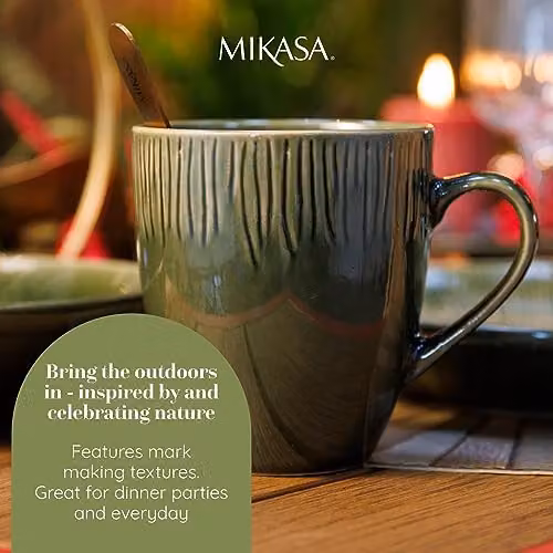 Mikasa Jardin Floral Stoneware Mug Set, 4 Pieces, Green, 420ml per Mug – 4
