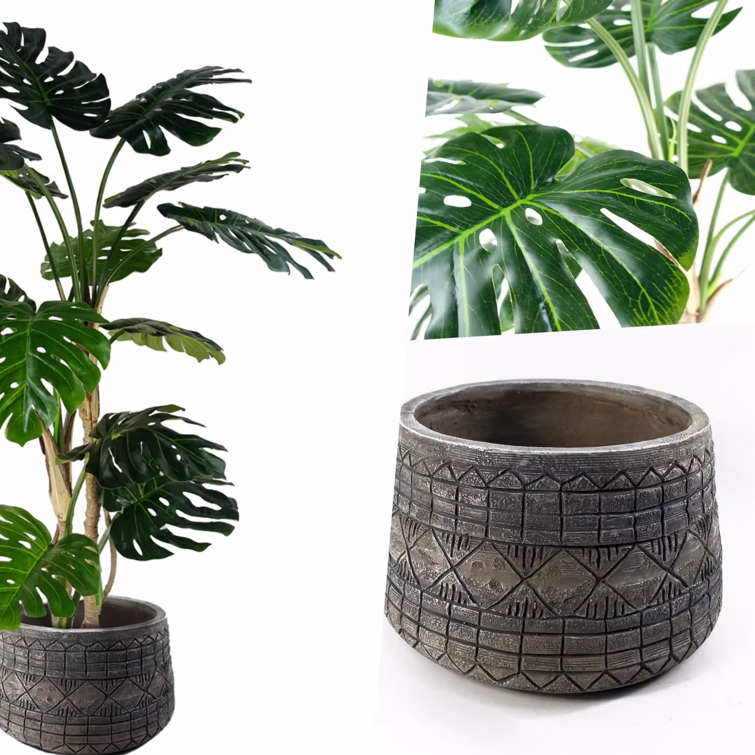 Pegdev 150cm Artificial Monstera Plant with Large Rustic Green Fibreglass Planter – 5