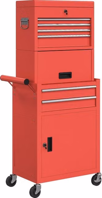 HOMCOM Three-Part Steel Locking Tool Chest in Red – 1
