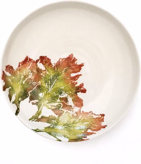BlissHome Lollo Rosso Hand Made Ceramic Serving Bowl in Green and Purple, Diameter: 24 cm