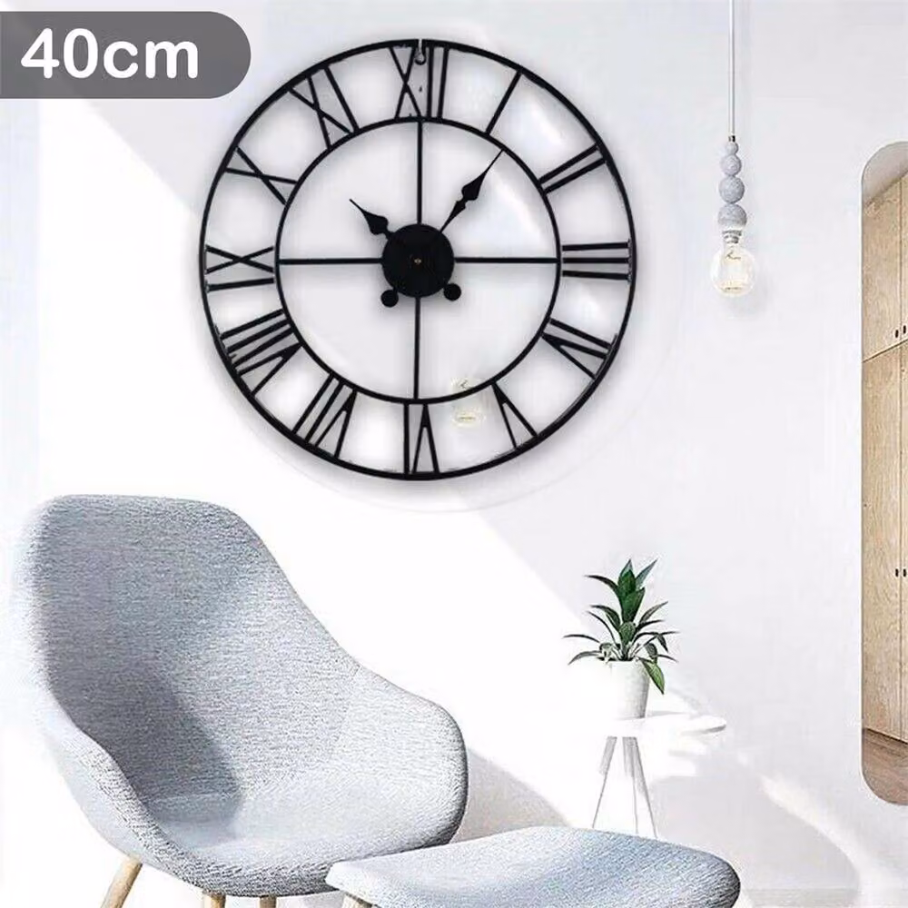 SPETLEK Black Metal Vintage Round Outdoor Garden Wall Clock with Roman Numerals, Diameter: 40 cm – 4