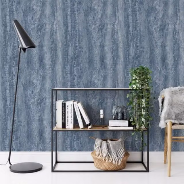 Muriva Eterna Marble Blue Wallpaper in Grey and Blue with Abstract Geometric Stone Effect