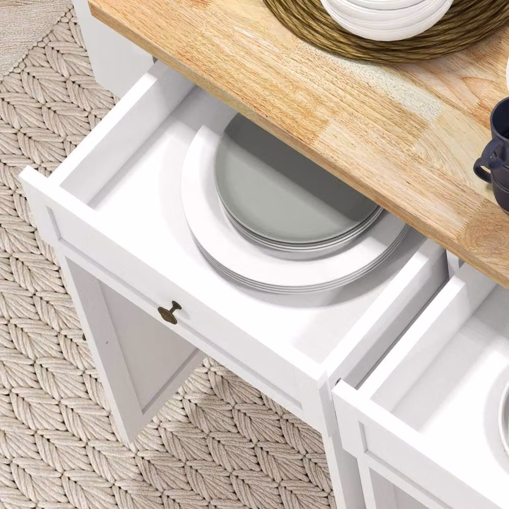 Wyld Haus Viratto White Lacquered Wooden Rolling Kitchen Island with Rubberwood Top, W/D/H: 111.0 x 44.5 x 82.5 cm – 4