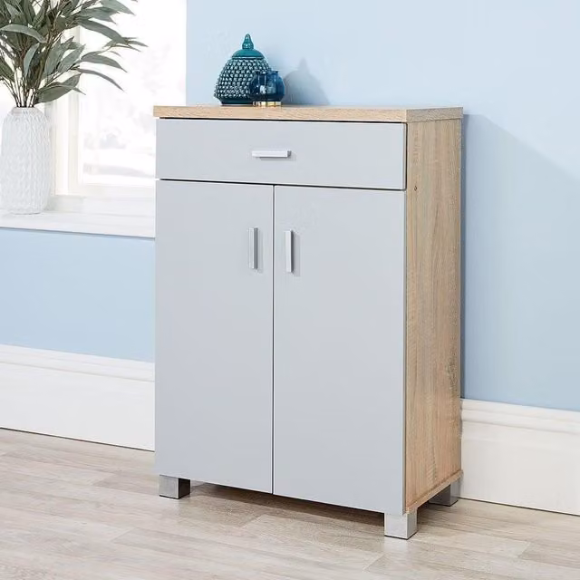 Home Source Venetia Grey Oak Wood 1 Drawer Shoe Cupboard Storage Unit
