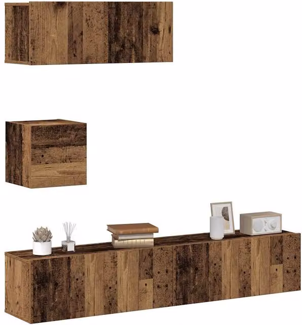 Berkfield Home 4 Piece Wall-mounted Classic TV Cabinet Set in Brown Engineered Wood